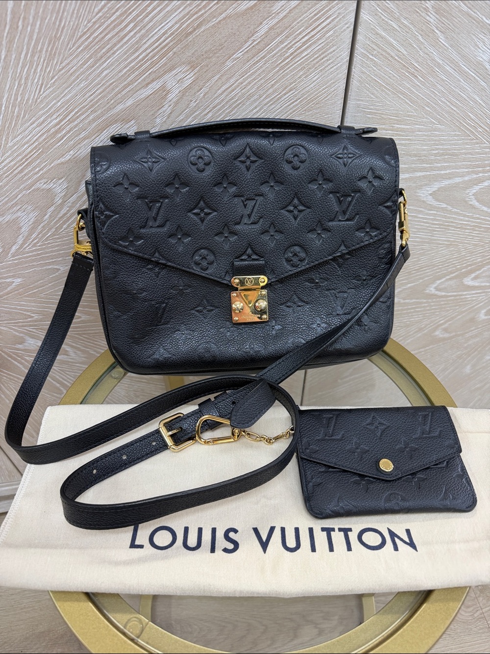 Louis Vuitton Black Embossed Monogram Empreinte Shoulder Bag with Coin Pouch